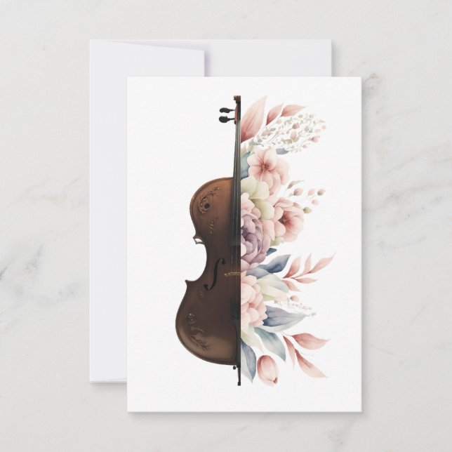Violin with flowers. RSVP card (Front)
