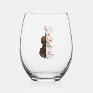 Violin with flowers. stemless wine glass