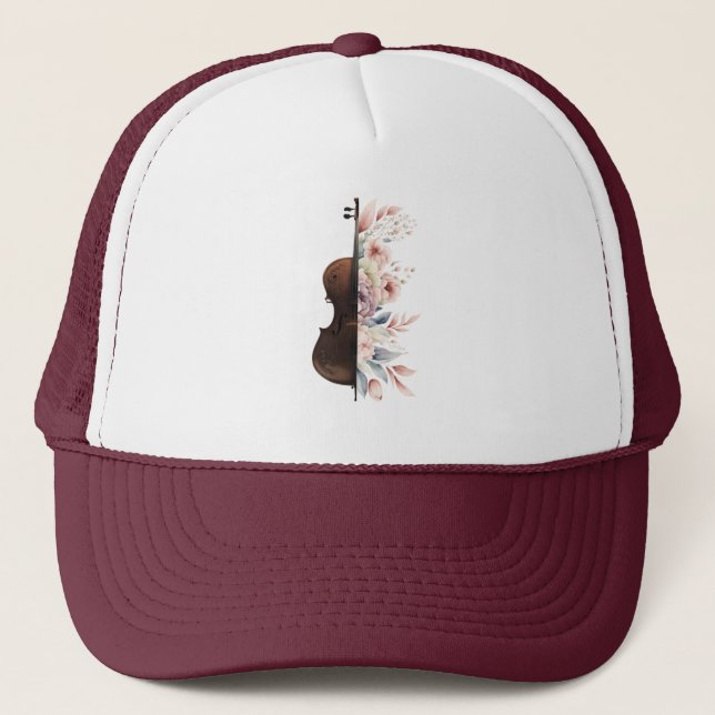 Violin with flowers. trucker hat (Front)