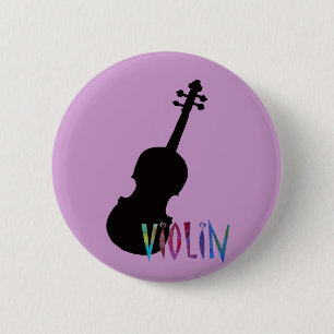 Violin With Jazzy Lettering 6 Cm Round Badge