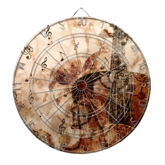 Violin with music notes vintage music illustration dartboard (Front)