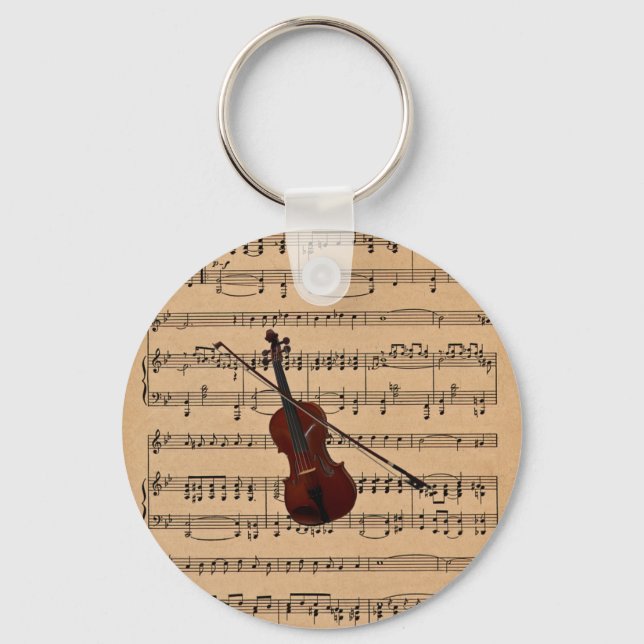 Violin With Sheet Music Background Key Ring (Front)