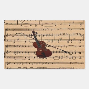 Violin With Sheet Music Background Rectangular Sticker