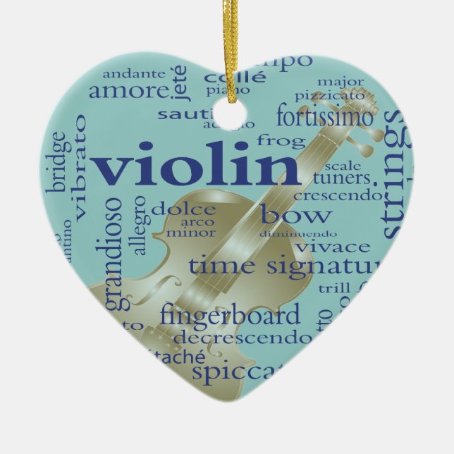 Violin Words Ceramic Tree Decoration (Front)
