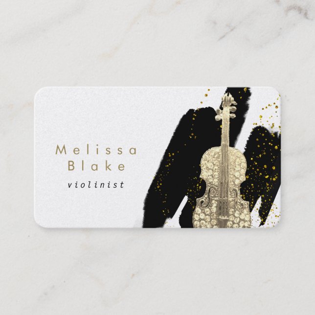 violinist black brush strokes decor business card (Front)