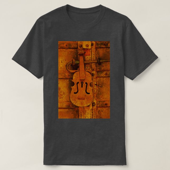Violinist house Violin shaped rusty old door lock T-Shirt (Design Front)
