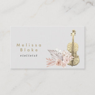 violinist pampas grass light gray background business card