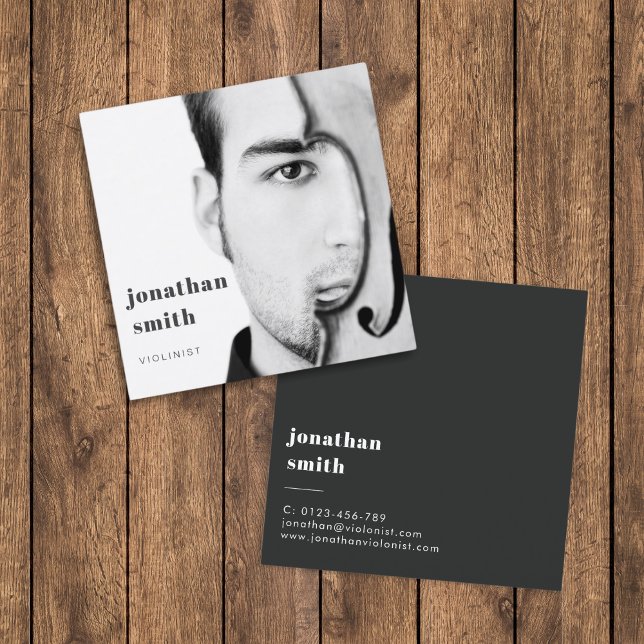 Violinist Photo Professional Musician Minimal  Square Business Card (Creator Uploaded)
