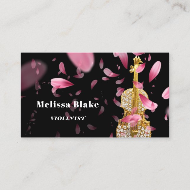 violinist pink rose petals business card (Front)