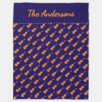 Violins Music Themed Pattern Navy Personalised Fleece Blanket