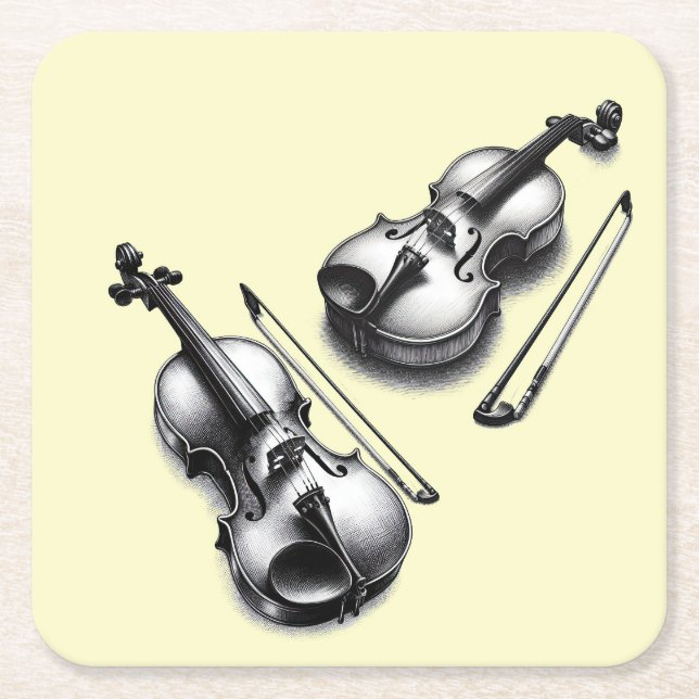Violins Square Paper Coaster (Front)