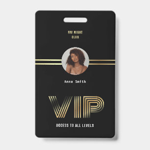 VIP Access Member Gold Foil Photo Nighclub ID Badge
