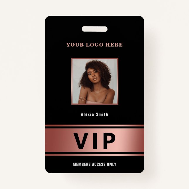 VIP Access Member only rose gold glam photo ID Badge (Front)