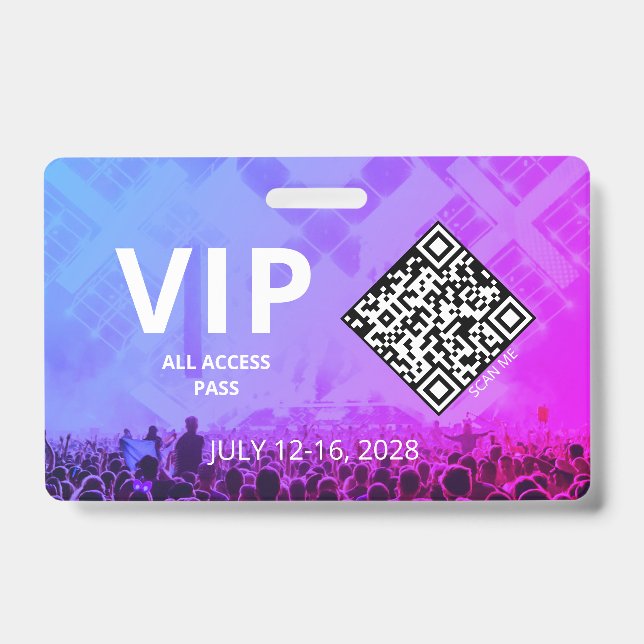 VIP Access Pass QR Code Event Horizontal ID Badge (Front)