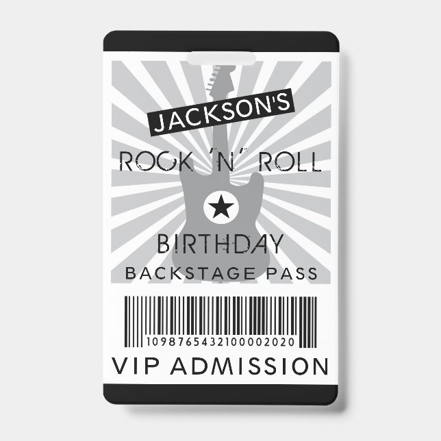 VIP ADMISSION Backstage Pass Rock 'N' Roll Party ID Badge (Front)