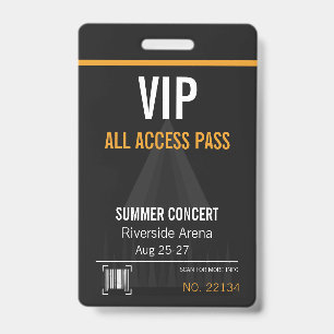 VIP All Access Concert Badge with QR Code ID Badge