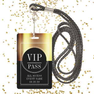VIP All Access Event Metallic Gold Black ID Badge