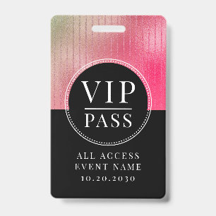 VIP All Access Event Metallic Rose Blush Black ID Badge