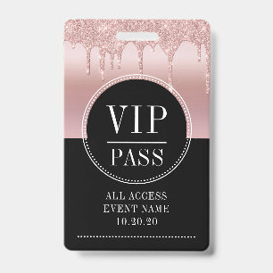 VIP All Access Event Metallic Rose Gold Black ID Badge