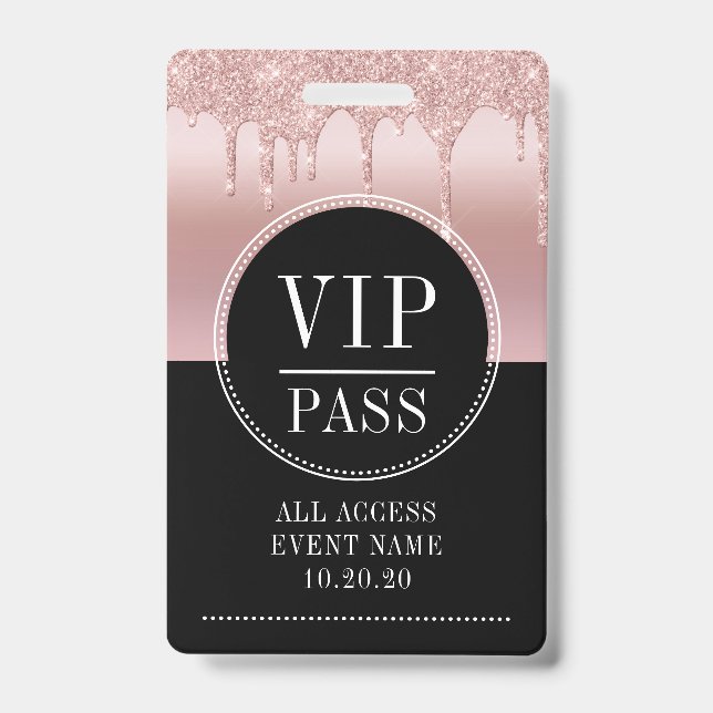 VIP All Access Event Metallic Rose Gold Black ID Badge (Front)