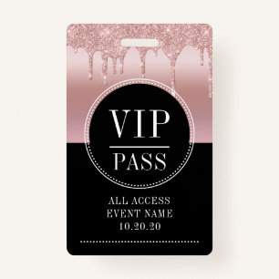 VIP All Access Event Metallic Rose Gold Black ID Badge