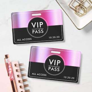 VIP All Access Event Metallic Silver Black ID Badge
