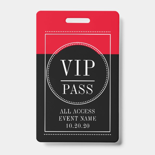 VIP All Access Event Red Black Badge ID Badge (Front)