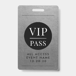 VIP All Access Event Silver Metallic Foil Gold ID Badge