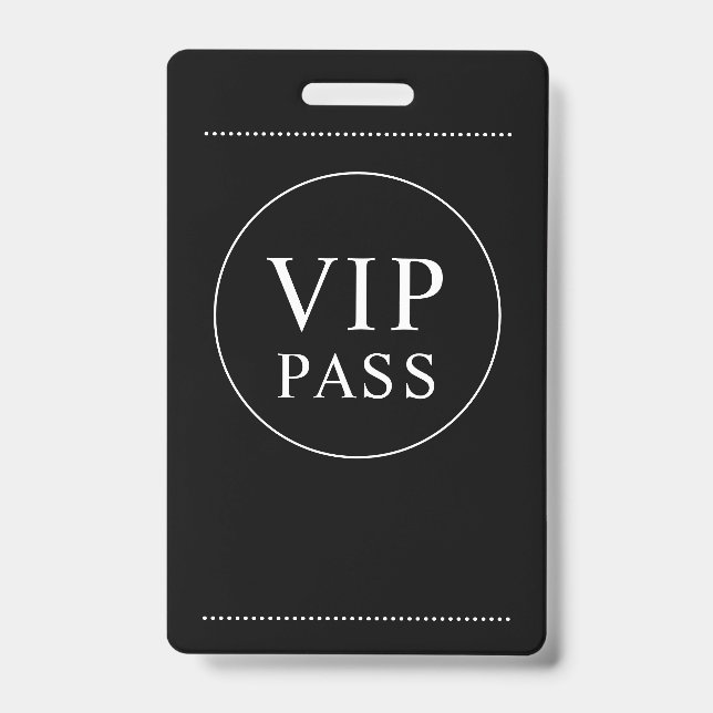 VIP All Access Event Simple Black White Badge ID Badge (Front)