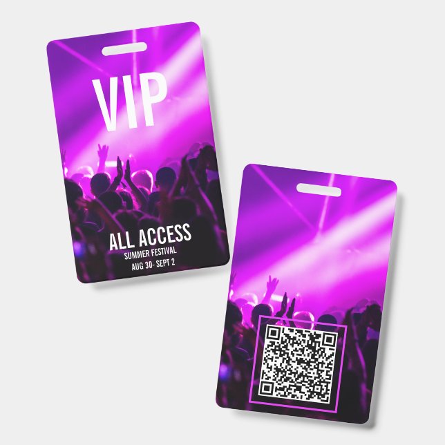 VIP All Access Festival Badge QR Code ID Badge (Front & Back)