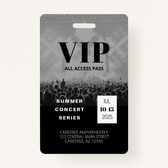 VIP All Access Multi Date Concert Badge ID Badge (Front)