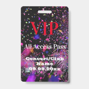 VIP All Access Name Concert Club Party Red  ID Badge