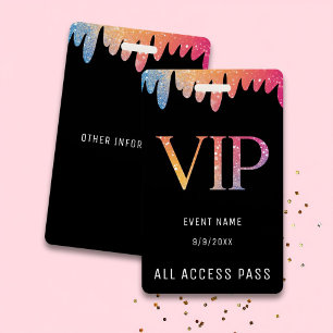 VIP All Access Pass Black Modern Glitter ID Badge