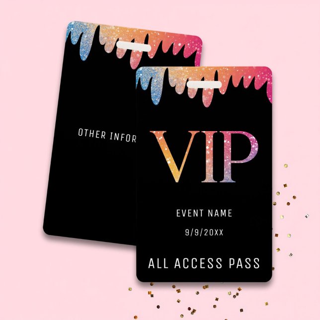 VIP All Access Pass Black Modern Glitter ID Badge (Creator Uploaded)
