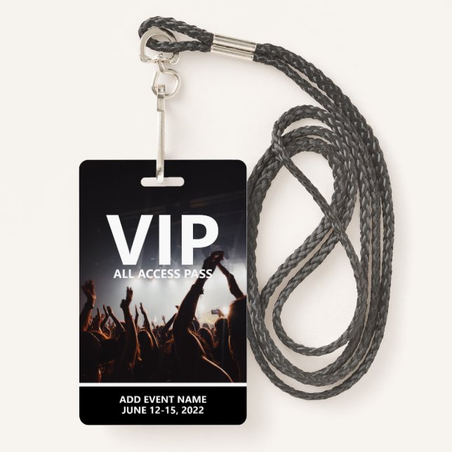 VIP All Access Pass Concert Event Personalised ID Badge (Front with Lanyard)