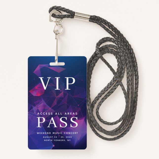 VIP All Access Pass Outdoor Events Geometric ID Badge (Front with Lanyard)