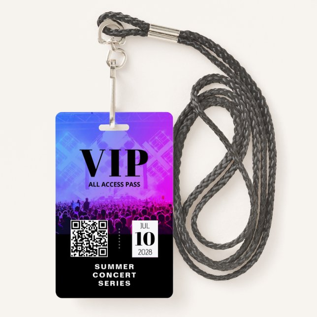 VIP All Access QR Code Concert Badge ID Badge (Front with Lanyard)