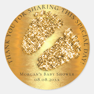 VIP Baby Shower Favour Thank Glitter Gold Feets Classic Round Sticker