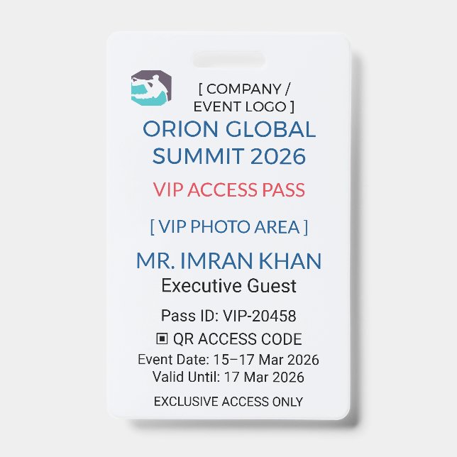 VIP Badge | Pass Badge – Corporate Security ID Badge (Front)