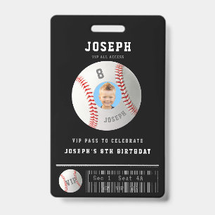 VIP Baseball Pass Custom Photo Birthday Party ID Badge