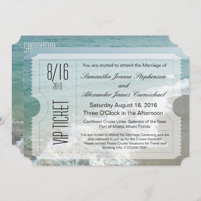 VIP Beach Destination Wedding Ticket Invitation (Front/Back)