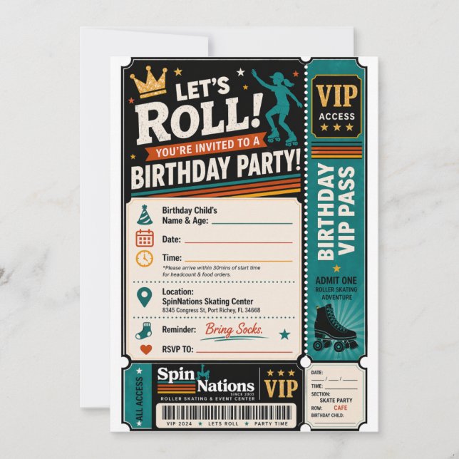 VIP Birthday Invitations for SpinNations (Front)