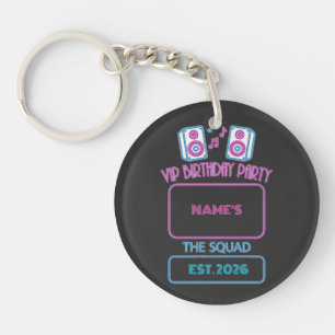 VIP Birthday Party Neon Squad Personalised Guest N Key Ring