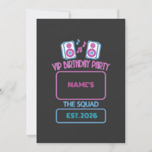 VIP Birthday Party Neon Squad Personalized Guest N Invitation