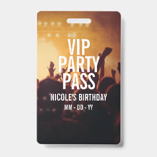 VIP Birthday Party Pass Custom Photo Concert Badge ID Badge