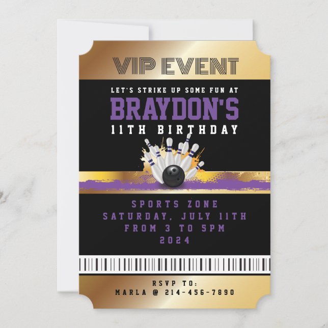 VIP BOWLING ALL ACCESS Gold Pass Badge Invitation (Front)