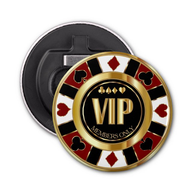 VIP Casino Poker Chip Las Vegas - Red / Gold Bottle Opener (Front)