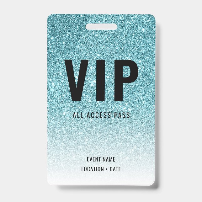 VIP Custom Event or Concert Blue Glitter ID Badge (Front)