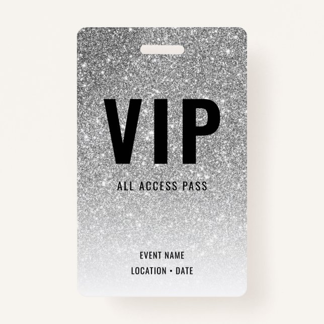 VIP Custom Event or Concert Silver Glitter ID Badge (Front)