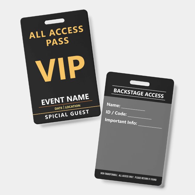 VIP Event Badge – All Access Pass Design ID Badge (Front & Back)